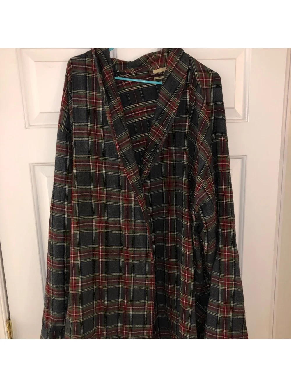 LL BEAN FLANNEL SCOTCH PLAID 100% COTTON BATH ROBE GREEN RED MENS SIZE XXL TALL